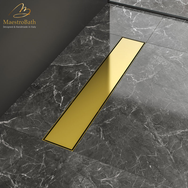 Modern Shower Linear Drain 600 | Polished Gold