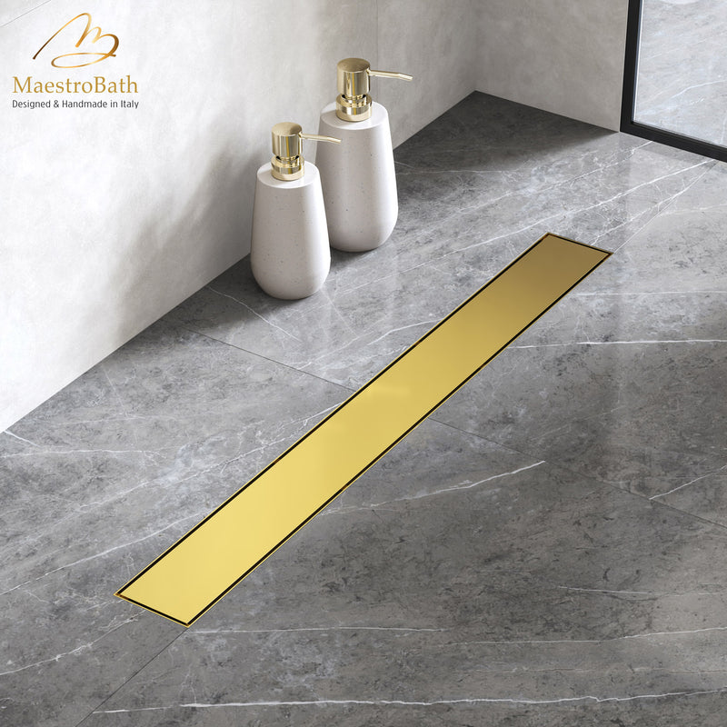 Modern Shower Linear Drain 915 | Polished Gold