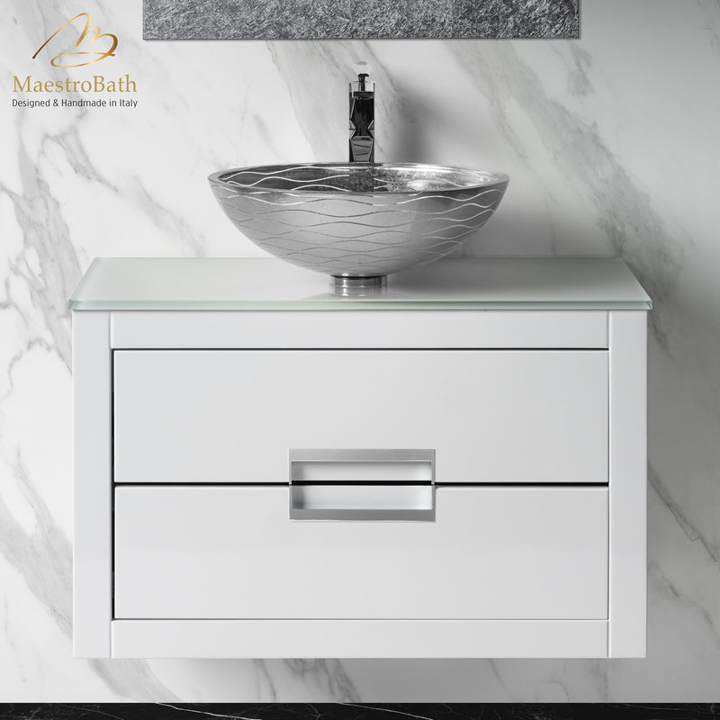 Danya White and Silver Leather Modern Bathroom Vanity 32 Inch