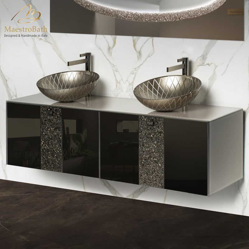 Luxury Crystal Glass Wallmount Bathroom Double Vanity | Bronze