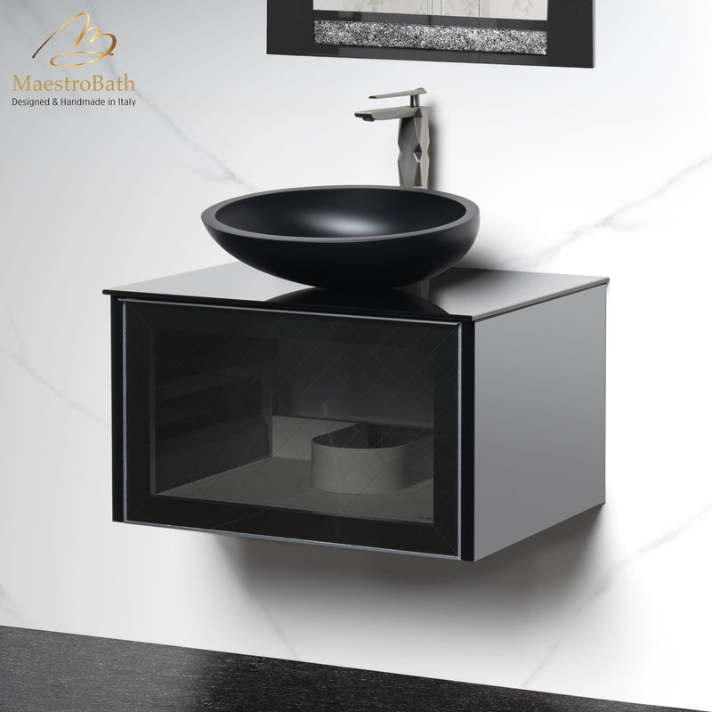 Modern Smoke Grid Glass Bathroom Vanity