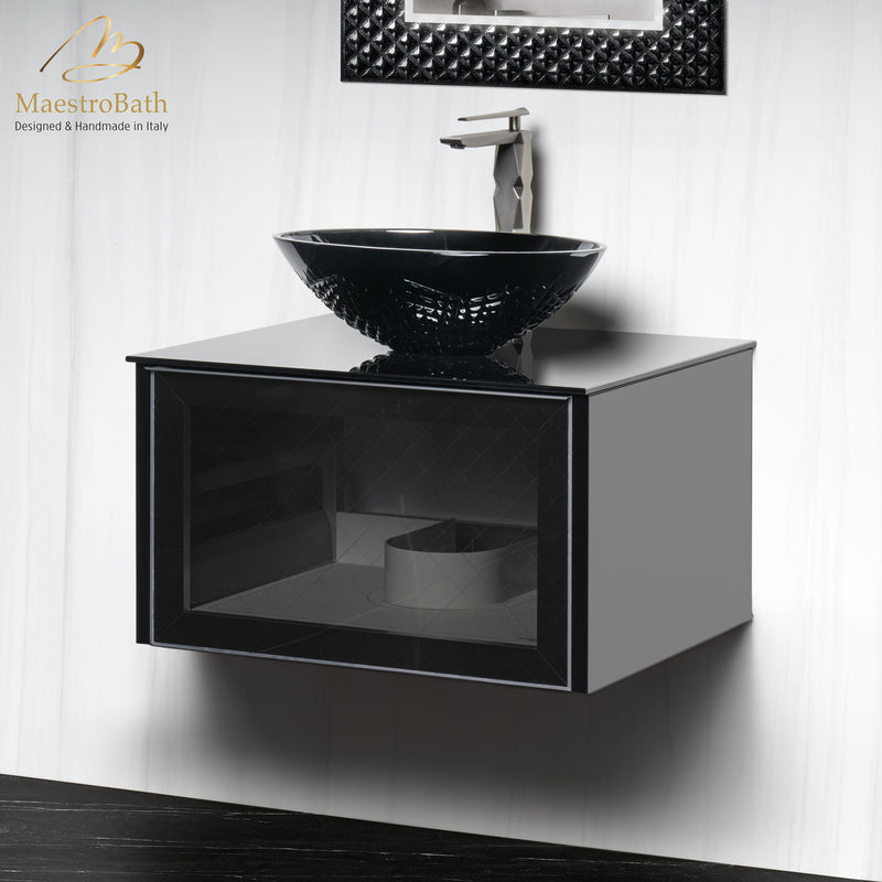 Modern Smoke Grid Glass Bathroom Vanity