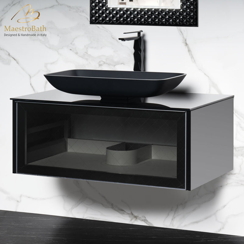 Modern Smoke Grid Glass Bathroom Vanity | Transparent