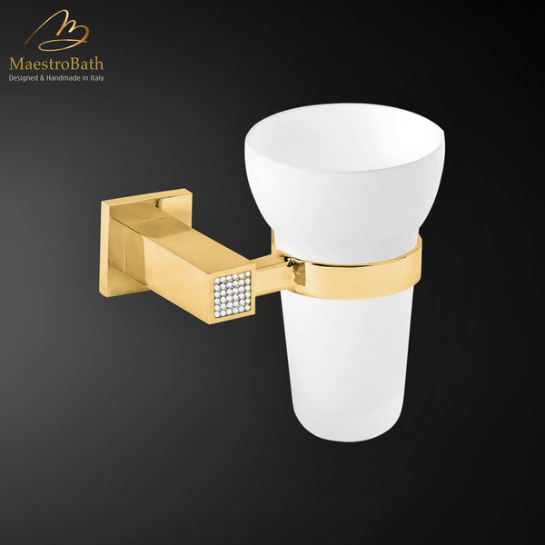 Skip Diamond Tumbler Holder | Polished Gold