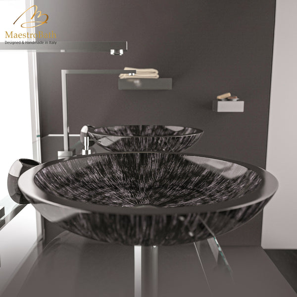 Alumix Round Black Silver Vessel Sink #color_black silver