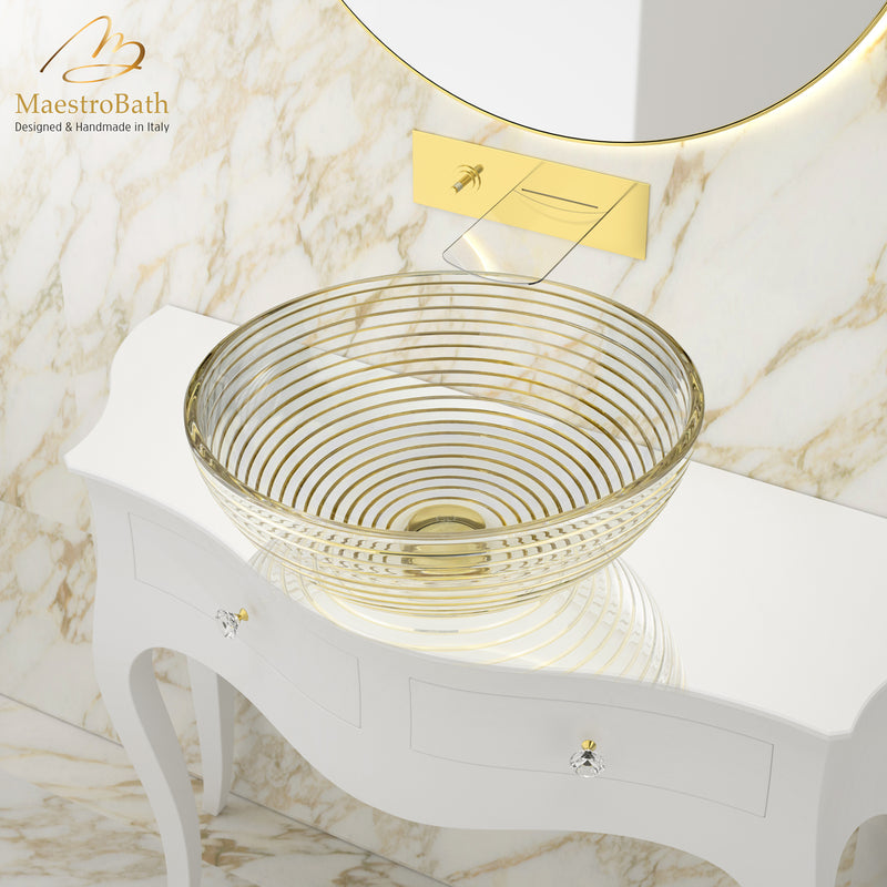 Echo Round Gold/Transparent Crystal Vessel Sink