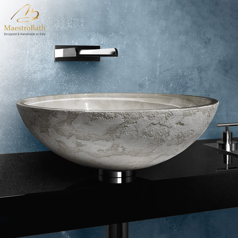 ATELIER LUNA OVAL GREY - Dual Textured Bathroom Vessel Sink