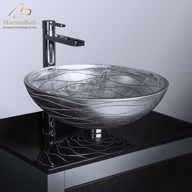 VetroFreddo Wave Silver Vessel Sink