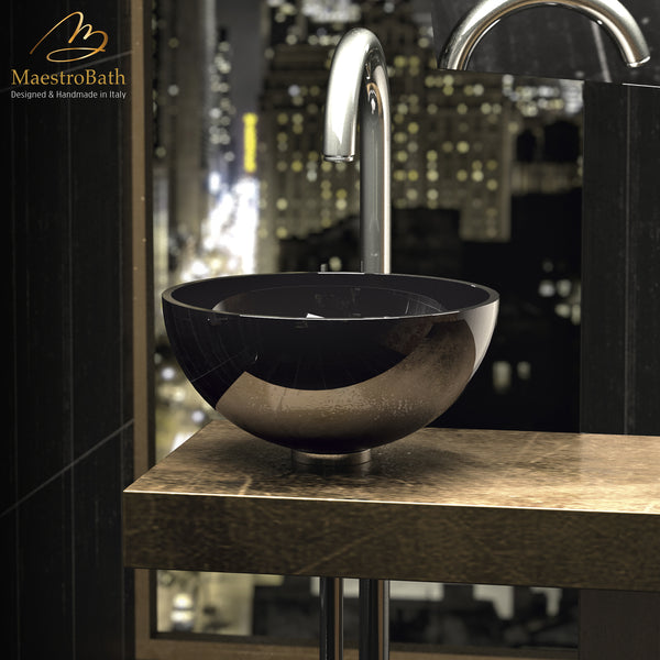 Emisfero Round Black Crystal Vessel Sink #color_black