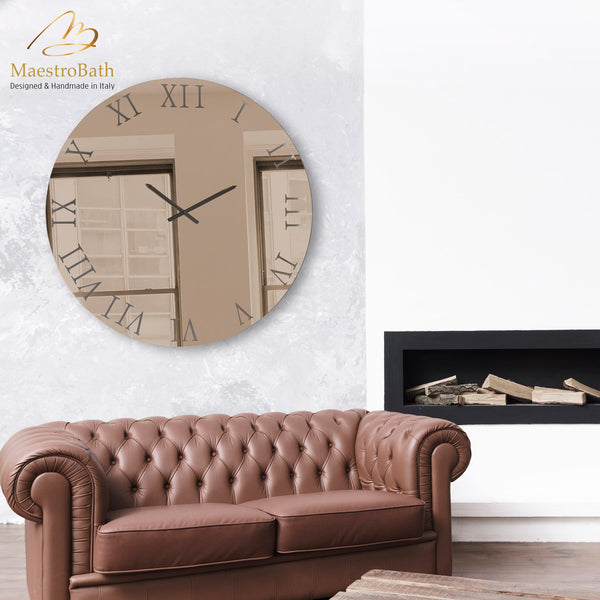 Circular Romani Mirrored Wall Clock | Bronze