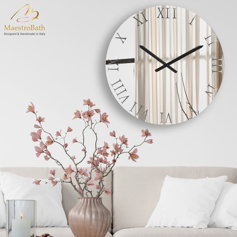 Circular Romani Mirrored Wall Clock | Transparent