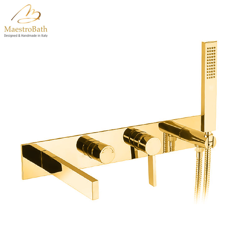 Caso Wall-mount Bathtub Filler | Polished Gold