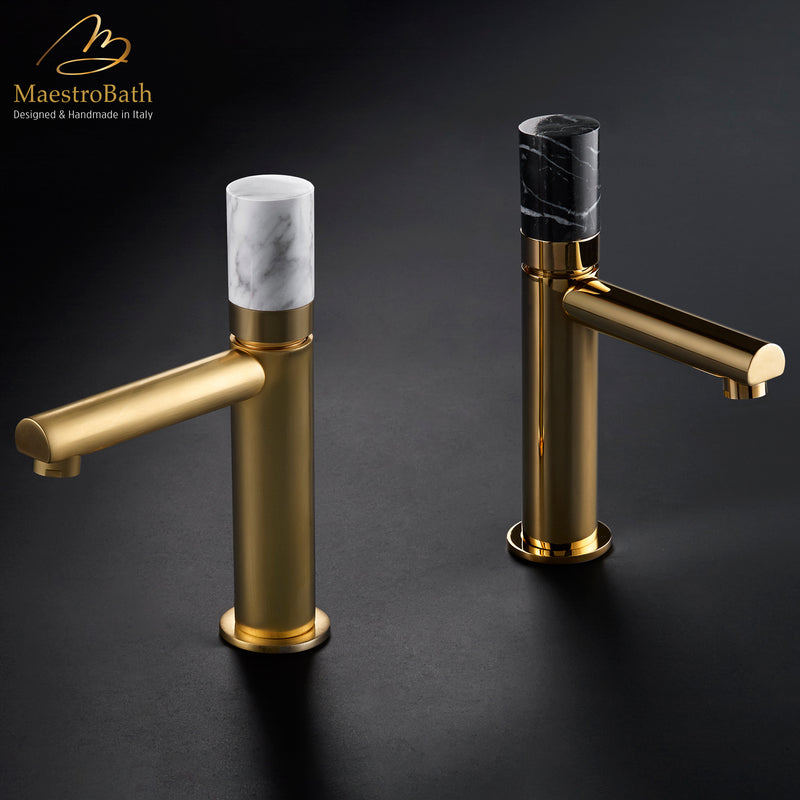 Marble Low Bathroom Faucet | Polished Gold