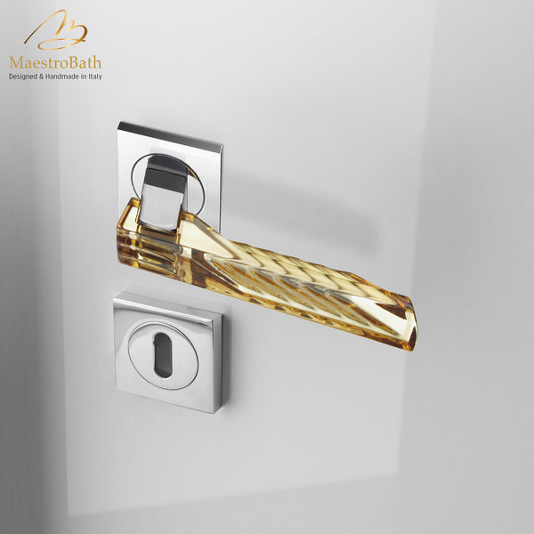 CARBON Crystal Door Handle | Amber/Chrome