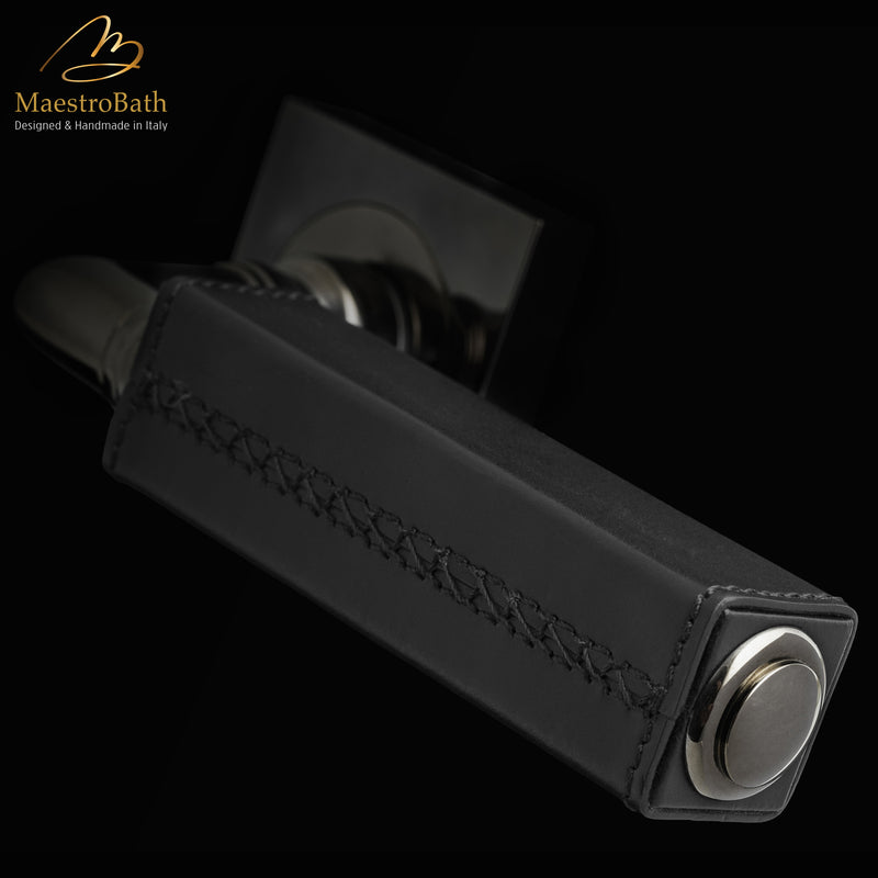 CUBO Leather Door Handle | Black/Rhutenium