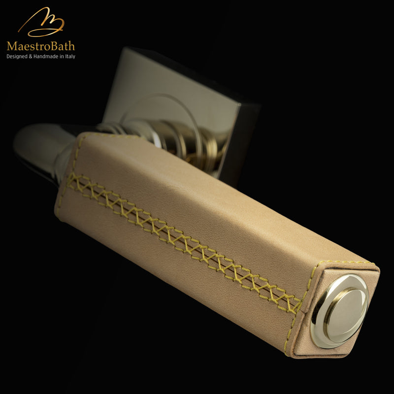 CUBO Leather Door Handle | Camel/Champagne