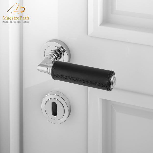 KIK Leather Door Handle | Black/Chrome