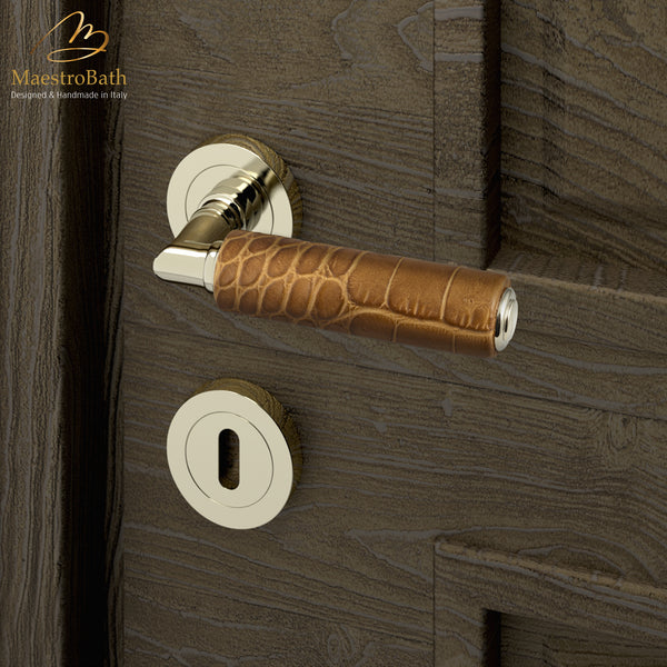 KIK Leather Door Handle | Caramel/Champagne