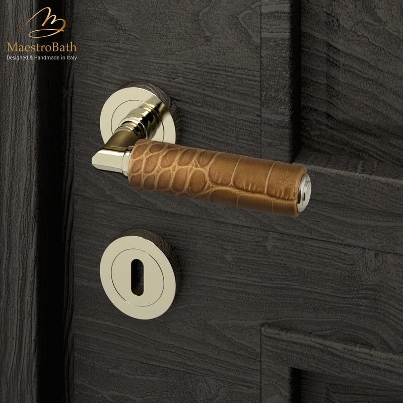 KIK Leather Door Handle | Caramel/Champagne