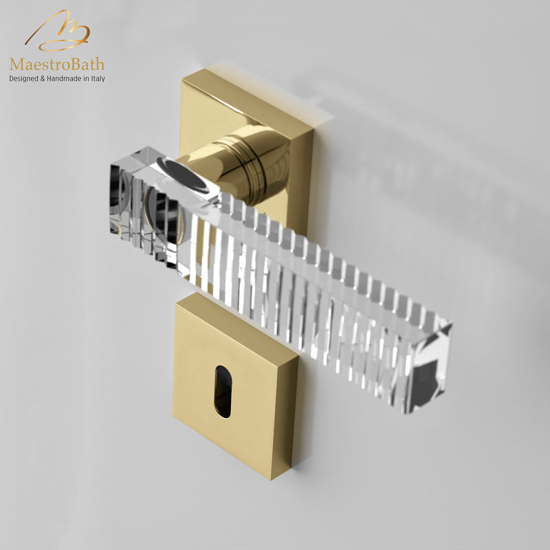 TONALITA Crystal Door Handle | Clear/Polished Brass