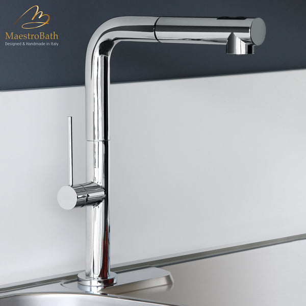 SLIM 1 DUAL Chrome Modern Kitchen Faucet | Pull Out Dual Shower #color_polished chrome