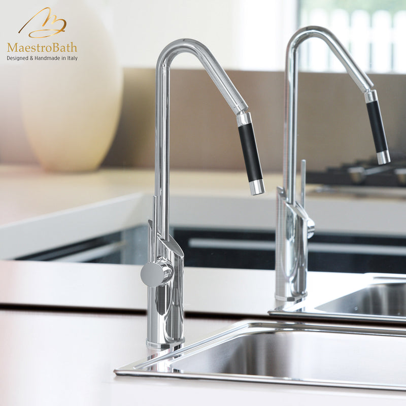 SWING SNAKE Brushed Nickel Modern Kitchen Faucet | Orientable Head