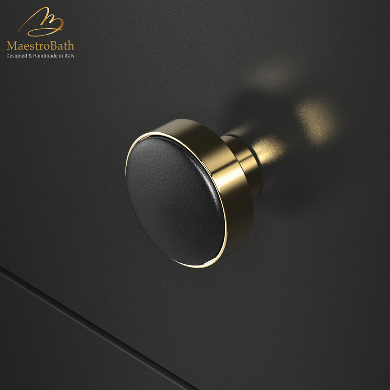 Pelle Leather Knob | Black/Polished Brass