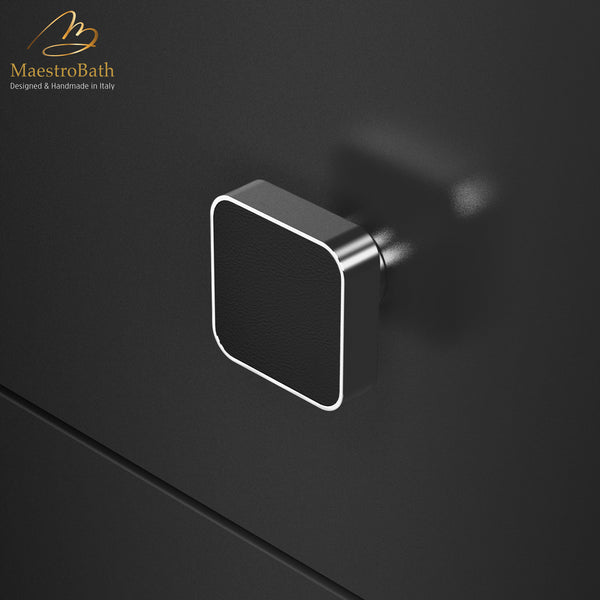 Square Leather Knob | Black/Chrome