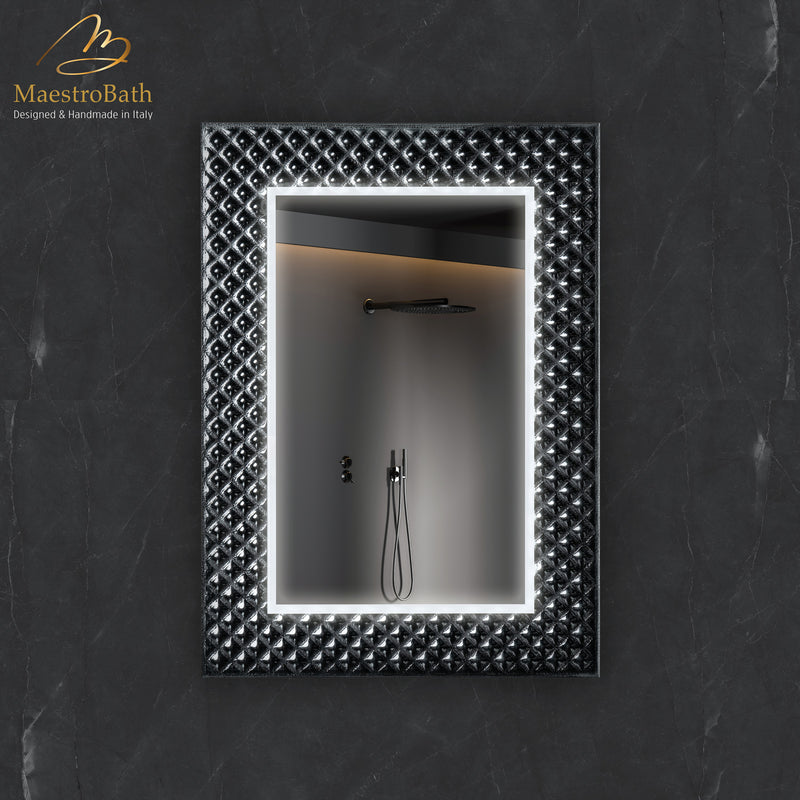 Lucent Luxury Crystal Single Vanity Mirror | Grey-Smoke Silver