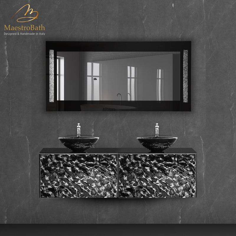 Princess Luxury Crystal Double Vanity Mirror | Vetro Black and Silver