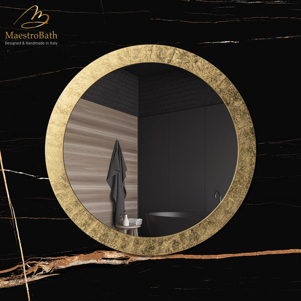 Modern Round Mirror | Gold Leaf #color_gold leaf