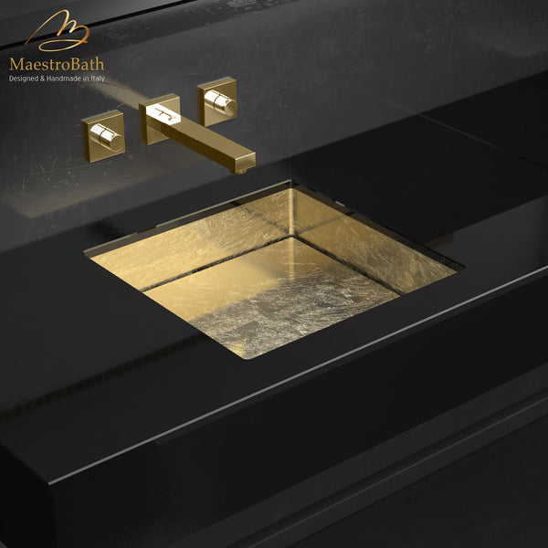 Four Lux Square Undermount Bathroom Sink #color_gold leaf