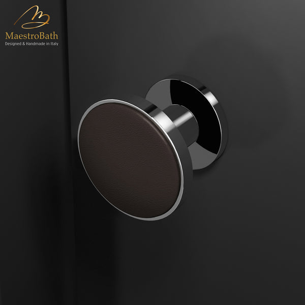 Pelle Leather Door Knob | Dark Brown/Chrome