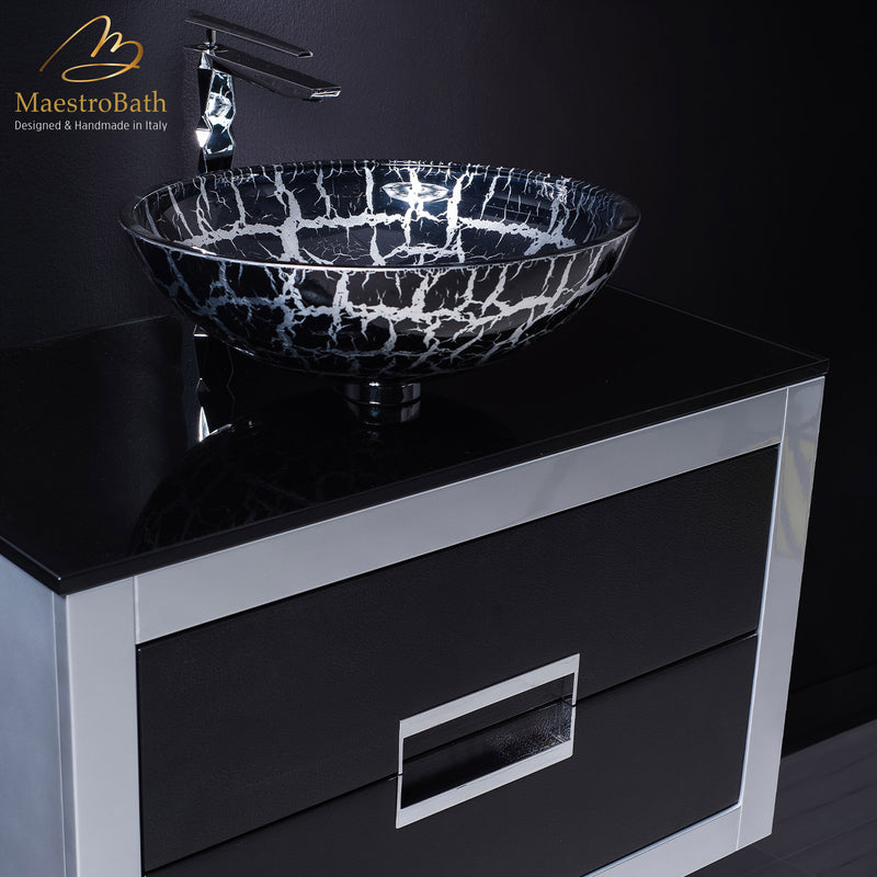 32 inch bathroom vanity with top | Black and Silver