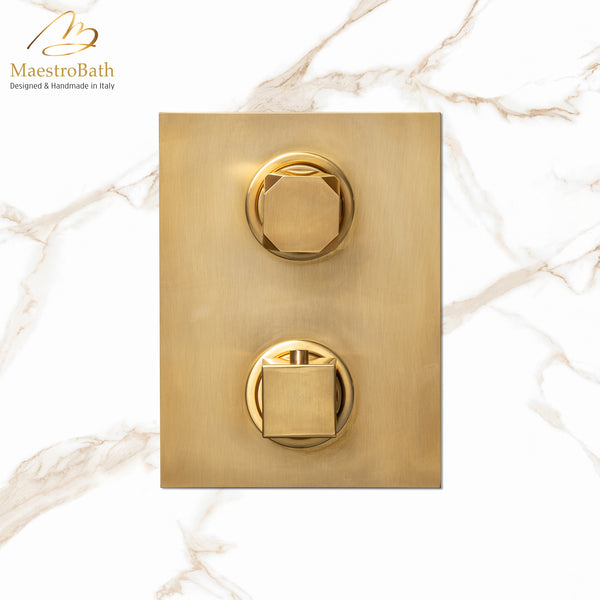 Ikon Thermostatic Concealed Bath & Shower With Diverter 2 Ways | Brushed Gold