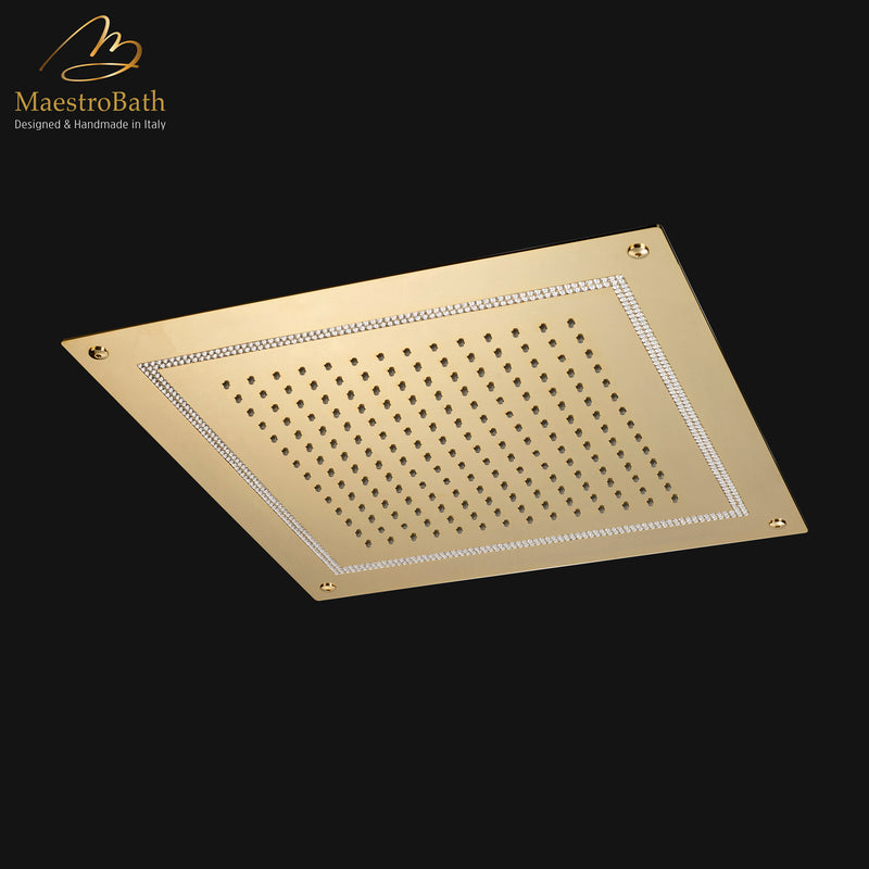 False Ceiling Swarovski Shower Head 400x400 mm | Polished Gold