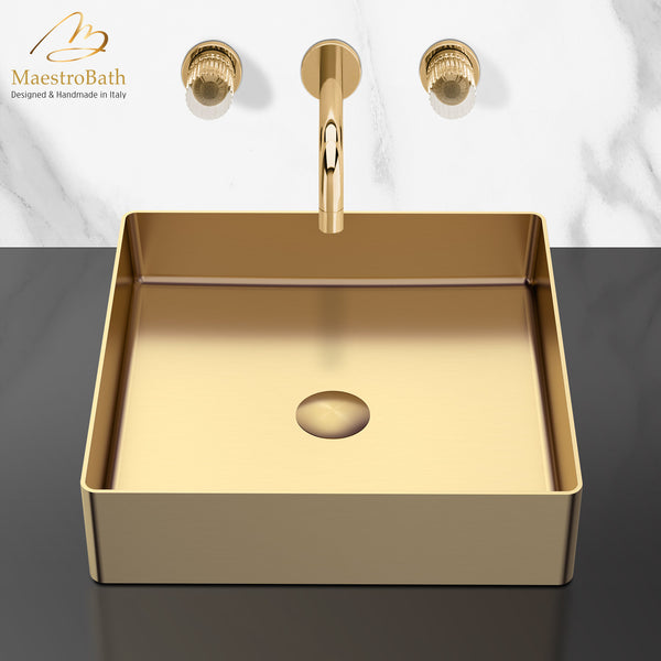 Modern Square Vessel Sink #color_brushed gold