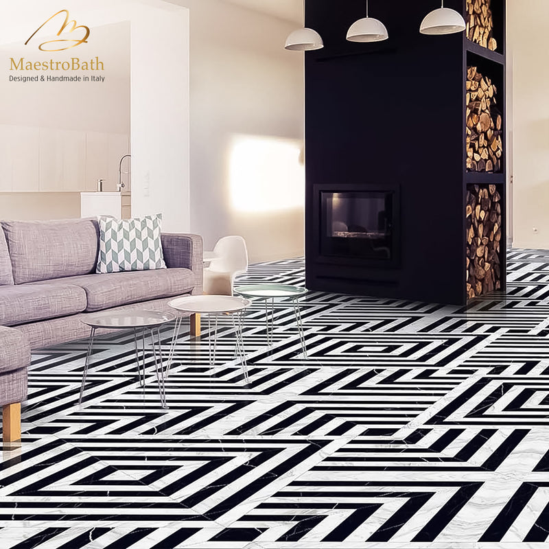 Maze Luxury Tile | Black and White