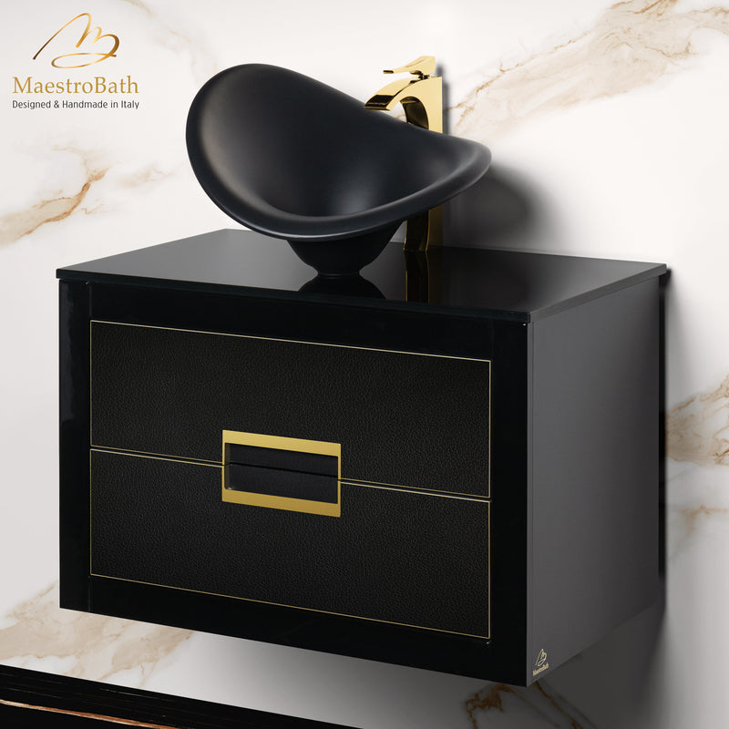 Danya Black and Gold Leather Modern Bathroom Vanity 32 Inch