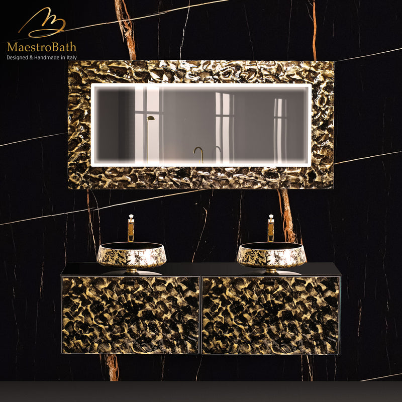 Designer Murano Glass Wallmount Bathroom Double Vanity