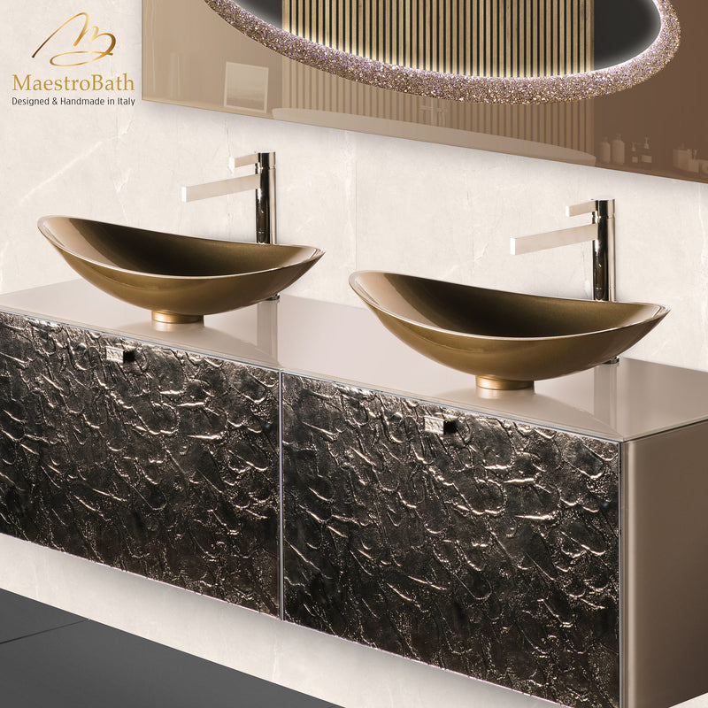 Designer Murano Glass Wallmount Bathroom Double Vanity