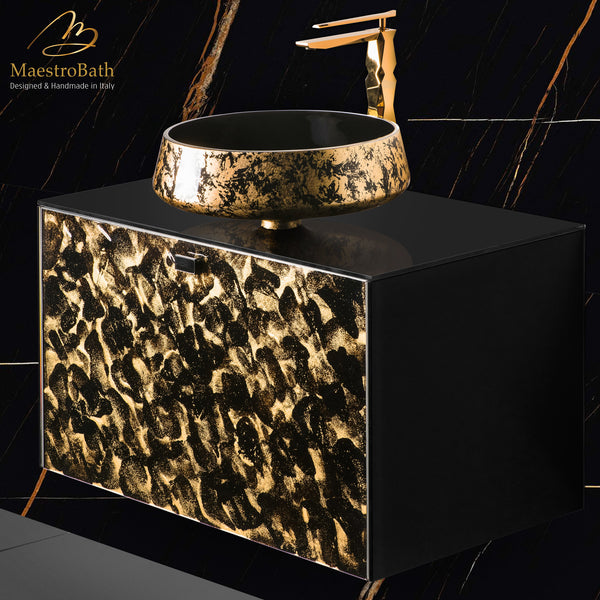 Luxury Murano Crystal Wallmount Bathroom Vanity #color_black and gold