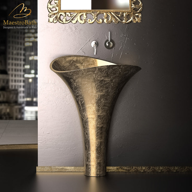 Modern Pedestal Sink Gold Leaf